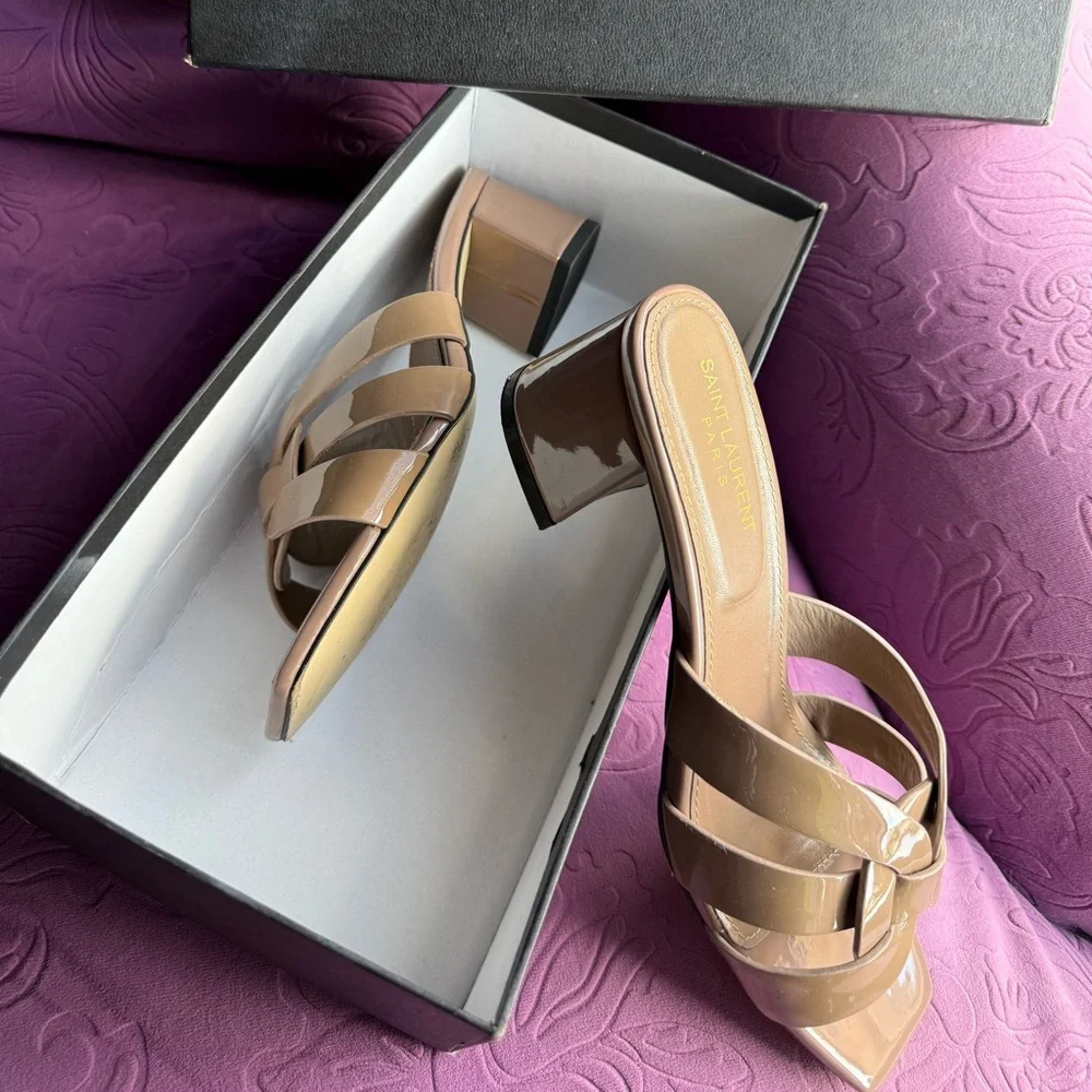 Saint Laurent Brown Block Heel Sandals - Picture 2 of 2